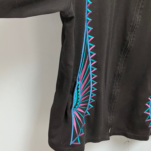 Bob Mackie 3X Black Jacket with Blue and Pink Embroidered Details Front Zip - Picture 6 of 11